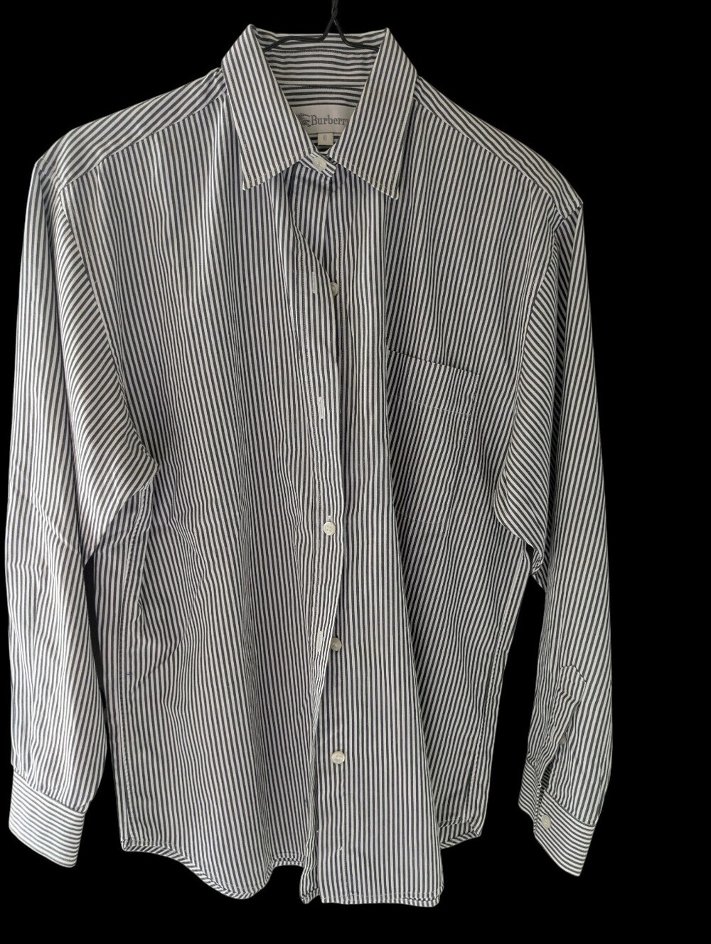 Burberry's Black And White Striped Collared Shirt 6